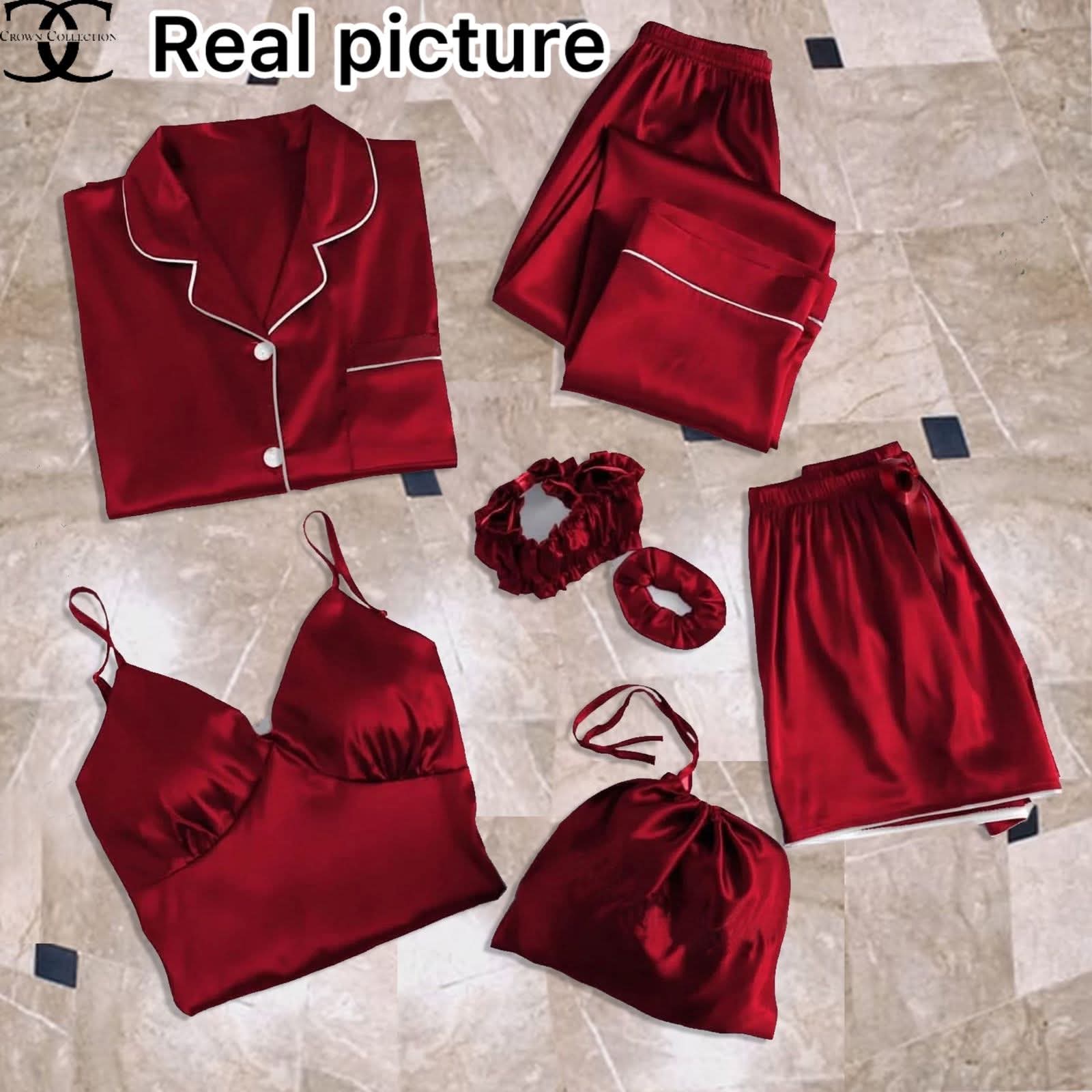 Premium 7-Piece Shamose Silk Night Suit Set for Women