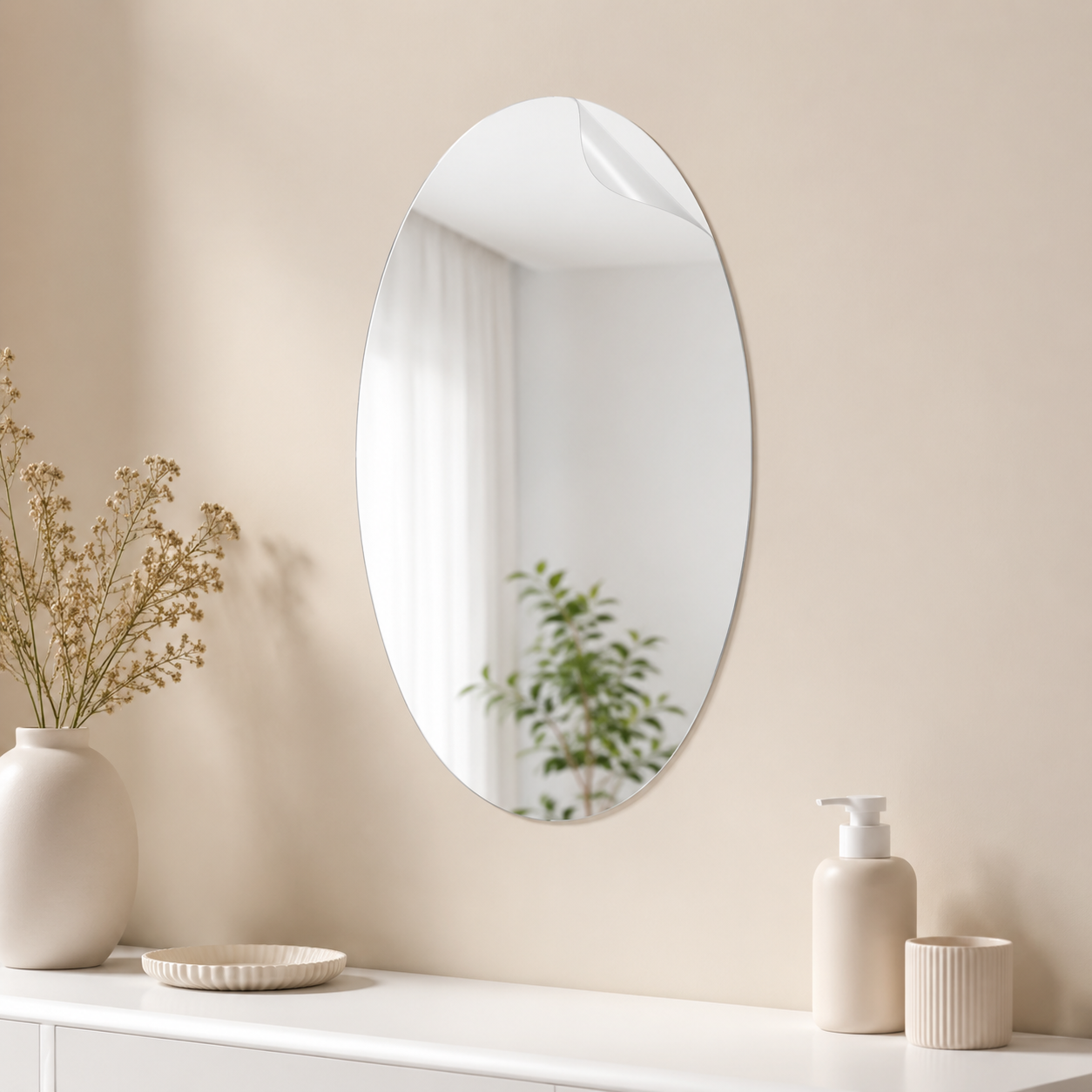Oval Acrylic Mirror Wall Sticker – Self-Adhesive Flexible Non-Glass Mirror for Bedroom & Bathroom (20 x 30 cm)