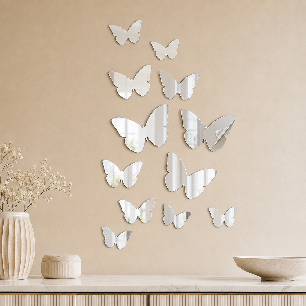 12-Piece 3D Butterfly Mirror Wall Sticker Set – Self-Adhesive Acrylic Home Decor